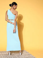 Women Sea Green One Shoulder Waist Cut-Out Bodycon Dress