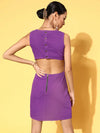 Women Purple Back Cut-Out Shift Denim Dress