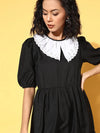 Women Black With White Big Schiffli Collar Tiered Dress