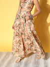 Women Beige Floral Pocket Anarkali Skirt