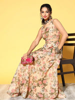 Women Beige Floral Pocket Anarkali Skirt