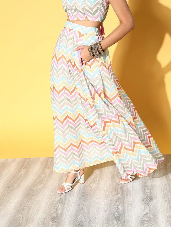 Women Multi Stripe Pocket Anarkali Skirt