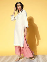 Women Off White Contrast Lace Detail Kurta