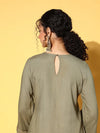 Women Olive Zari Embroidered Fringe Lace Short Kurta