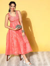 Women Rust Embroidered Gota Sleeveless Anarkali Dress