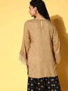 Women Brown Zari Embroidered Fringe Lace Short Kurta