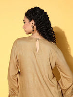 Women Brown Zari Embroidered Fringe Lace Short Kurta