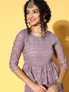 Women Purple Shloka Foil Print Peplum Dress