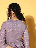 Women Purple Shloka Foil Print Peplum Dress