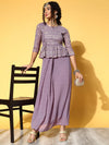 Women Purple Shloka Foil Print Peplum Dress