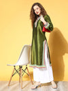 Women Olive Contrast Lace Detail Kurta