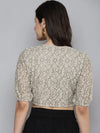 Women Beige Lace Puff Sleeve Crop Top