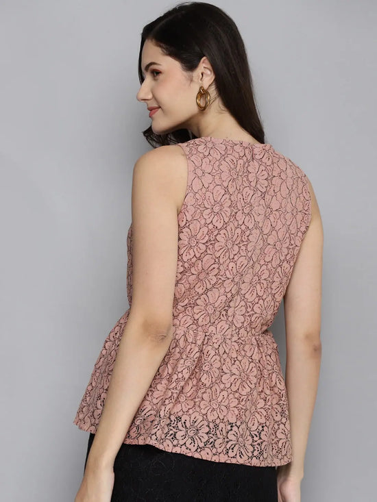 Women Dusty Pink Sleeveless Peplum Top