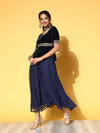 Women Navy Embroidered Peplum Anarkali Maxi Dress