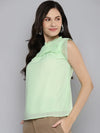 Women Sea Green Pintuck Sleeveless Top