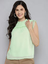 Women Sea Green Pintuck Sleeveless Top