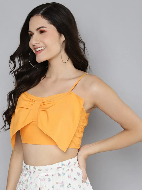 Women Orange Strappy Bow Detail Bustier Top