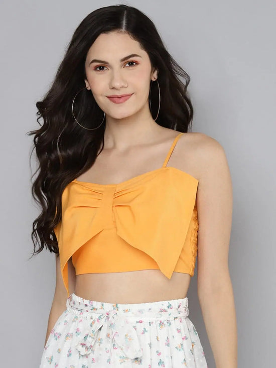 Women Orange Strappy Bow Detail Bustier Top