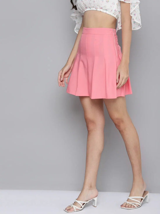 Women Pink Pleated Mini Skirt