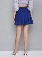 Women Royal Blue Pleated Mini Skirt