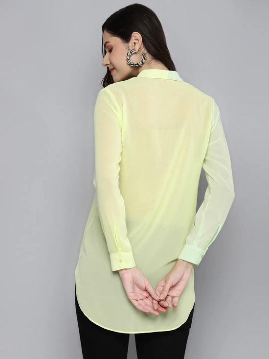 Women Sea Green Colour Block Longline Shirt