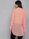 Women Powder Pink Colour Block Longline Shirt