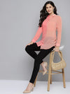 Women Powder Pink Colour Block Longline Shirt