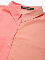 Women Powder Pink Colour Block Longline Shirt