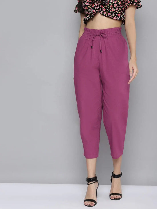 Women Fuchsia Smocked Waistband Straight Pants