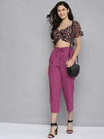 Women Fuchsia Smocked Waistband Straight Pants