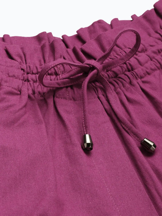 Women Fuchsia Smocked Waistband Straight Pants