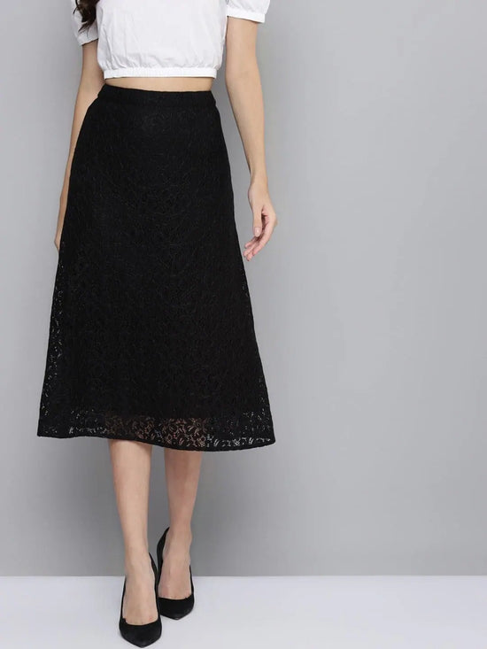 Women Black Lace A-Line Skirt