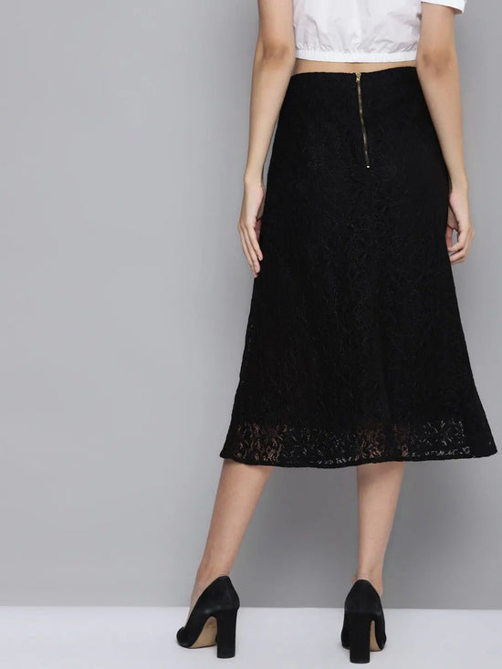 Women Black Lace A-Line Skirt