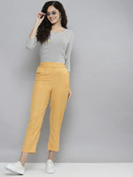 Women Yellow Belted Tapered Pants