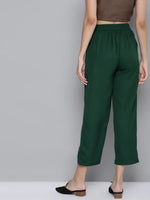 Women Emerald Green Front Zip Detail Pants