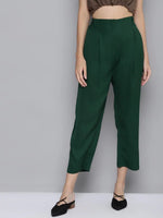 Women Emerald Green Front Zip Detail Pants