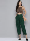 Women Emerald Green Front Zip Detail Pants