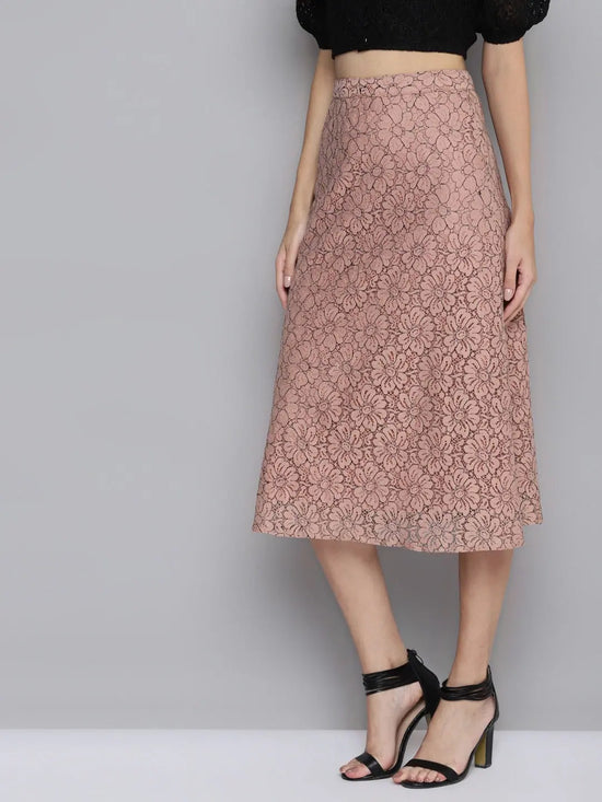 Women Dusty Pink Lace A-Line Skirt