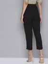 Women Black Side Flap Tapered Pants