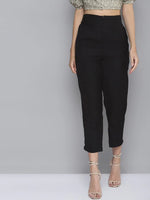 Women Black Side Flap Tapered Pants