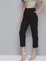 Women Black Side Flap Tapered Pants