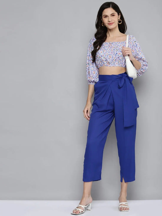 Women Royal Blue Wrap Tapered Pants