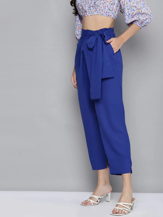 Women Royal Blue Wrap Tapered Pants