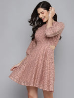 Women Dusty Pink Lace Waist Cut-Out Dress