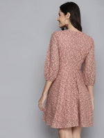 Women Dusty Pink Lace Waist Cut-Out Dress