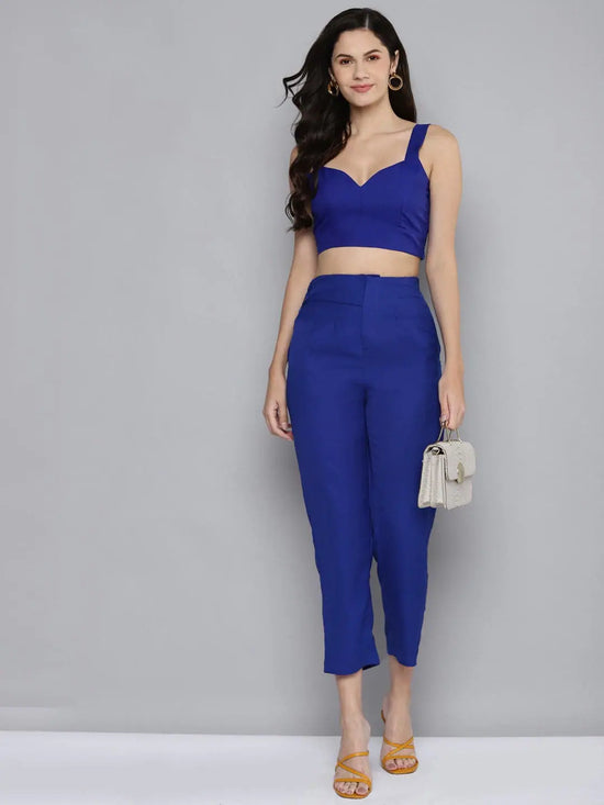 Women Royal Blue Flap Tapered Pants