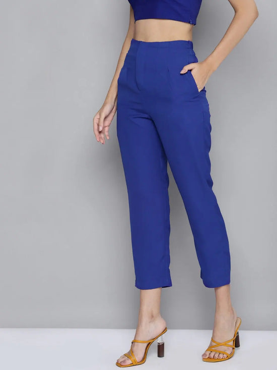 Women Royal Blue Flap Tapered Pants