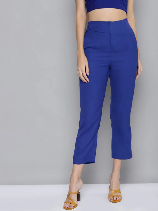 Women Royal Blue Flap Tapered Pants