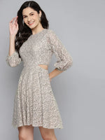 Women Beige Lace Waist Cut-Out Dress