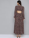 Women Black Ditsy Floral Waist Cut-Out Maxi Dress